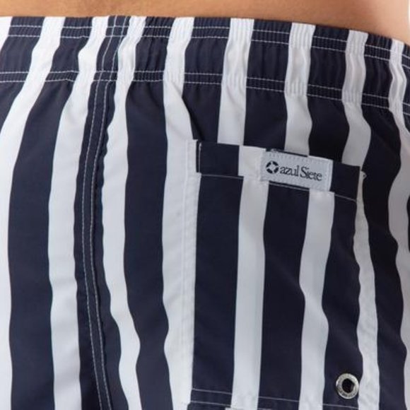 NEW! Azul Siete Navy Blue Stripe Swim Trunk - Picture 3 of 5